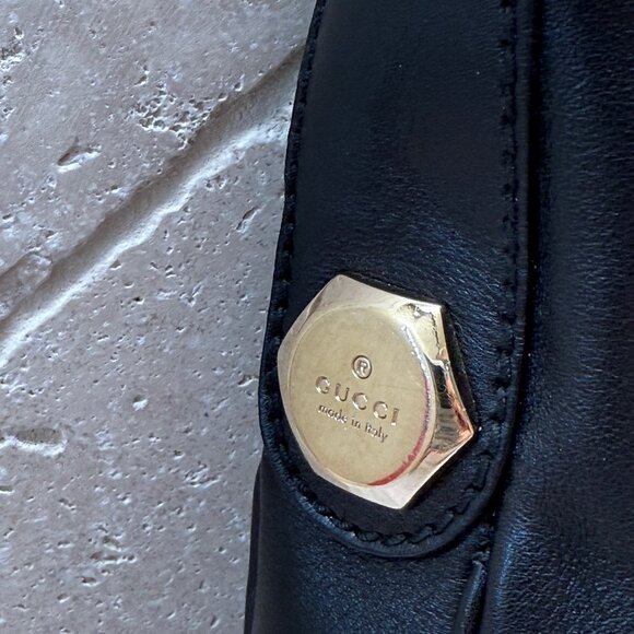 GUCCI - NWT Black Leather Small Tote/Shoulder Bag - Authentic, Style #154395 - Picture 5 of 15